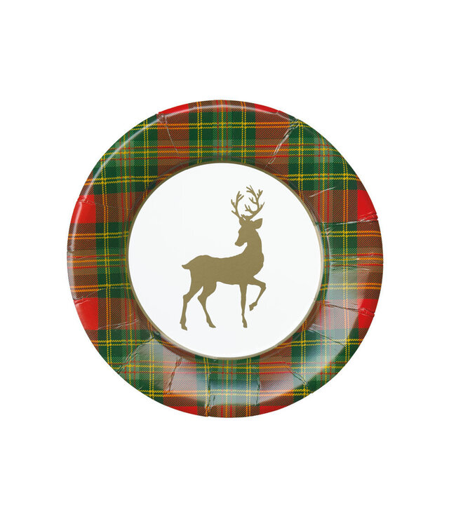 CASPARI REINDEER TARTAN RED - SALAD/DESSERT PLATES