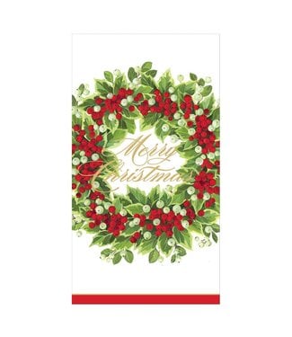 CASPARI HOLLY AND BERRY WREATH MERRY CMAS - GUEST TOWEL