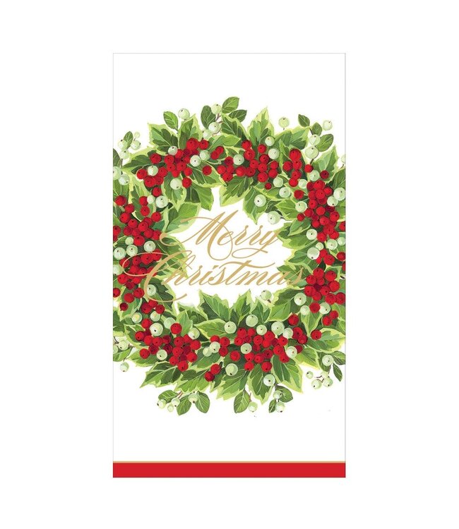 CASPARI HOLLY AND BERRY WREATH MERRY CMAS - GUEST TOWEL