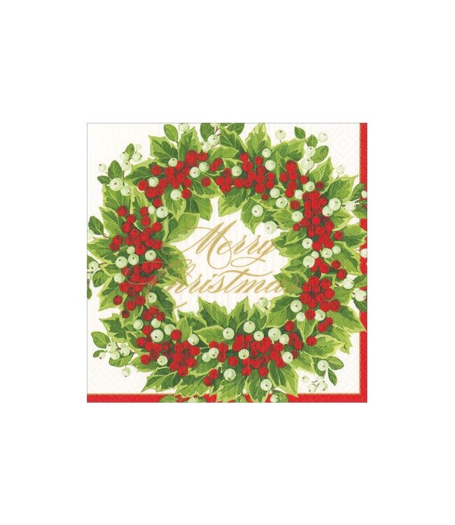 CASPARI HOLLY AND BERRY WREATH MERRY CMAS - NAPKIN COCKTAIL