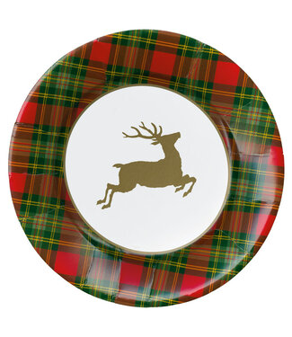 CASPARI REINDEER TARTAN RED - DINNER PLATES