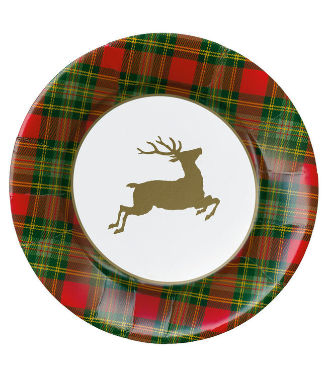 CASPARI REINDEER TARTAN RED - DINNER PLATES