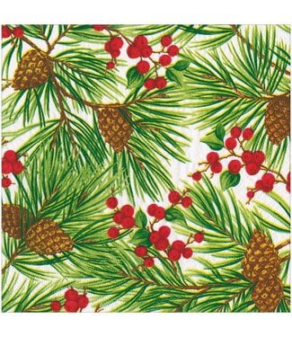 CASPARI EVERGREEN AND BERRIES WHITE - NAPKIN DINNER