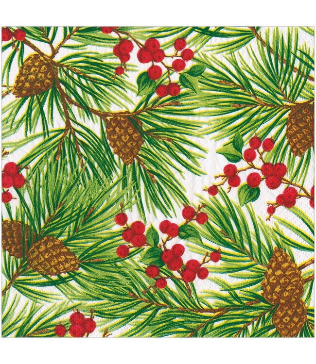 CASPARI EVERGREEN AND BERRIES WHITE - NAPKIN DINNER