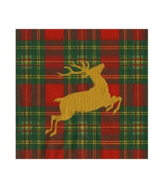 CASPARI REINDEER TARTAN RED - NAPKIN LUNCHEON