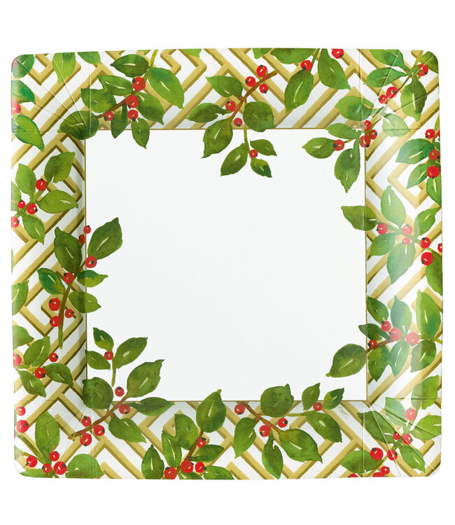 CASPARI HOLLY AND FRETWORK WHITE  SQ - DINNER PLATES SQUARE