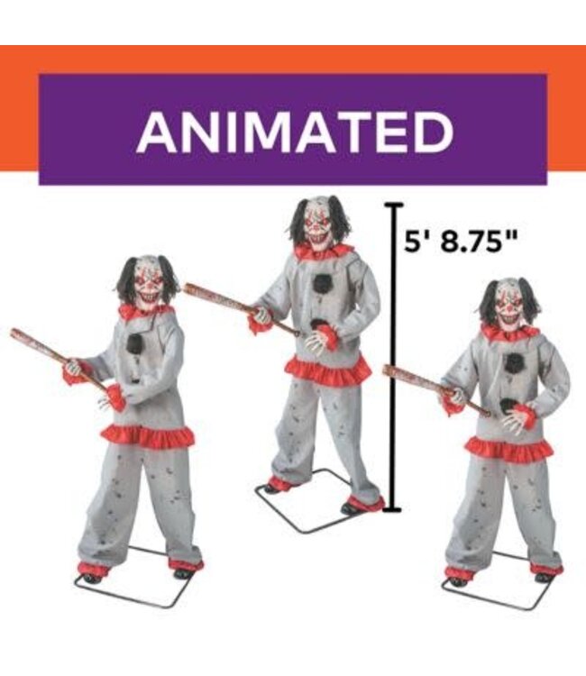Morris 6 Feet Tall Animated Standing Clown with Baseball Bat