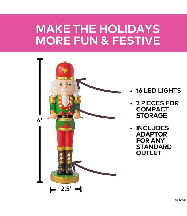 Morris 4 Ft. Light-Up Nutcracker with Drumsticks Christmas Decoration