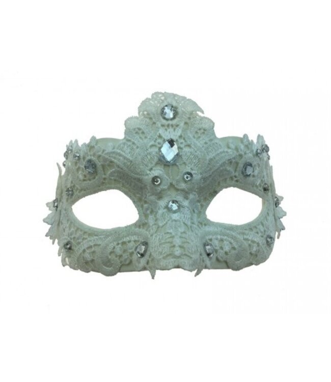 KBW GLOBAL CORP. LACE MASK WITH GEMS WHITE