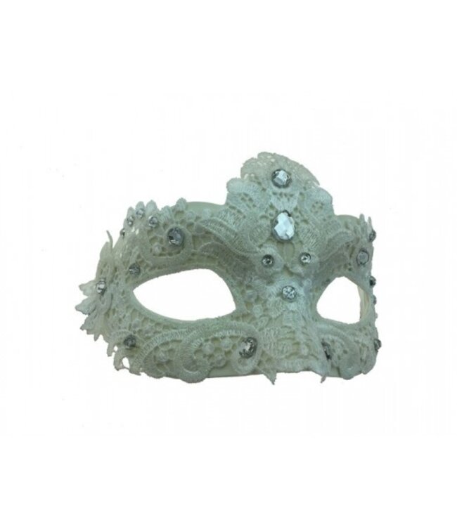 KBW GLOBAL CORP. LACE MASK WITH GEMS WHITE