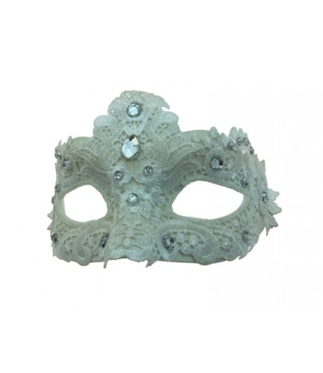 KBW GLOBAL CORP. LACE MASK WITH GEMS WHITE