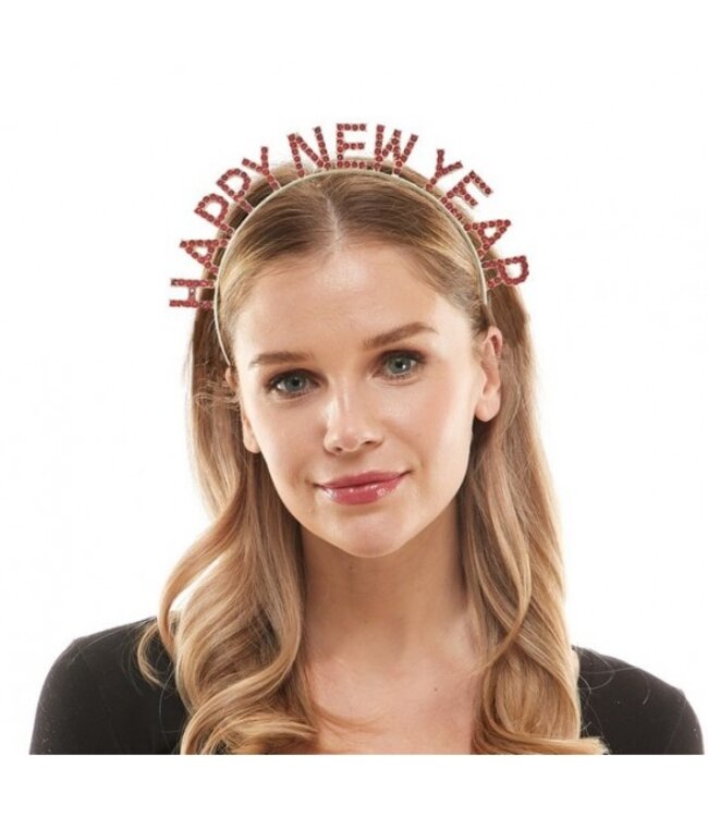 KBW GLOBAL CORP. RHINESTONE HAPPY NEW YEAR HEADBAND RED