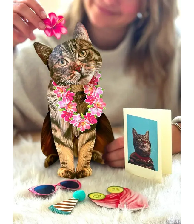 Fresh Cut Paper Brown Tabby Cat Pop-Up Card