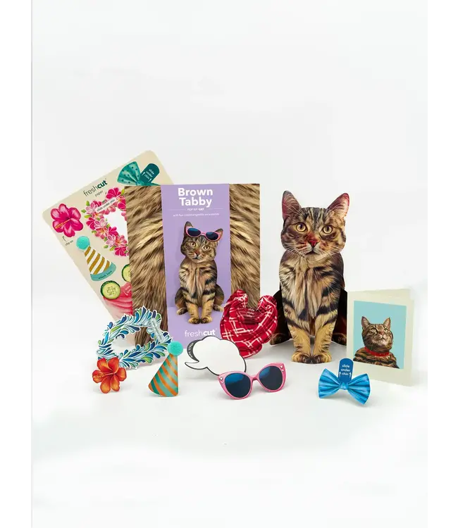 Fresh Cut Paper Brown Tabby Cat Pop-Up Card