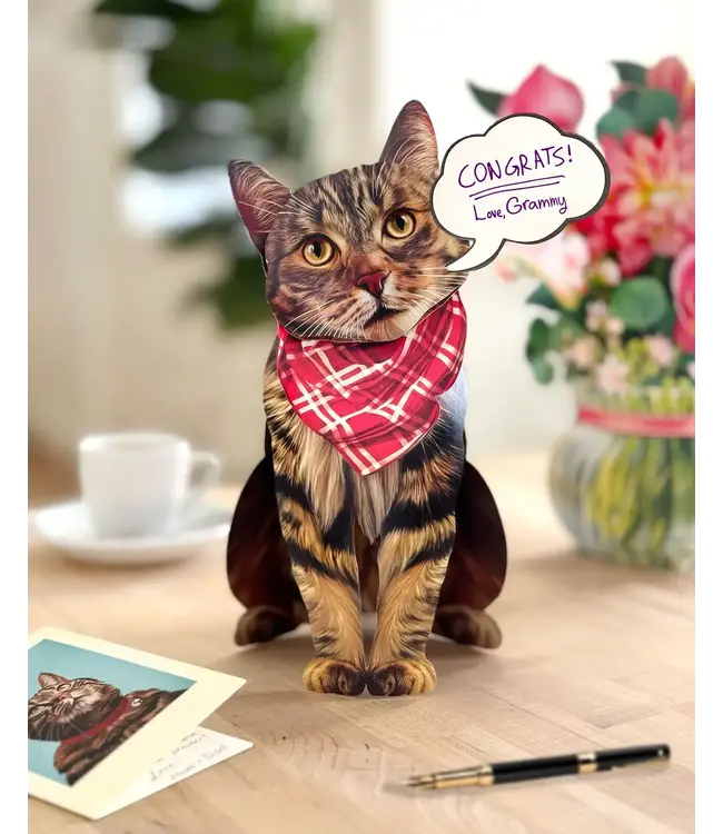 Fresh Cut Paper Brown Tabby Cat Pop-Up Card