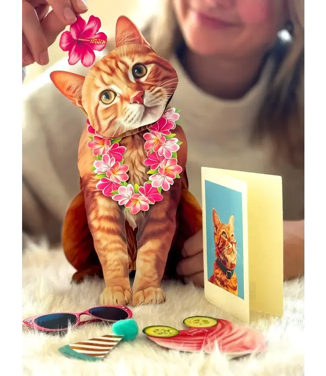 Fresh Cut Paper Orange Tabby Cat Pop-Up Card