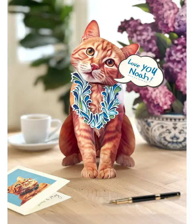 Fresh Cut Paper Orange Tabby Cat Pop-Up Card