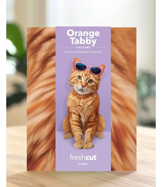 Fresh Cut Paper Orange Tabby Cat Pop-Up Card