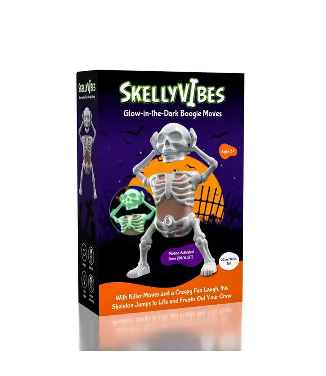 PARTY ON Skellyvibes Glow-in-The-Dark Dancing Skeleton - Lights Up & Laughs!