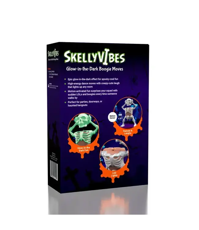 PARTY ON Skellyvibes Glow-in-The-Dark Dancing Skeleton - Lights Up & Laughs!