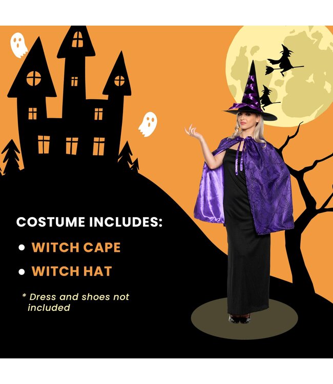 UNDERWRAPS Witch Cape and Hat Adult Costume Set | Purple