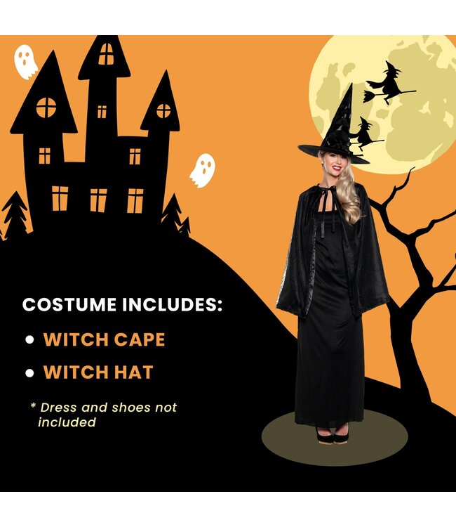 UNDERWRAPS Witch Cape and Hat Adult Costume Set | Black