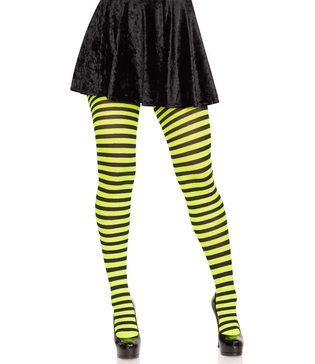 LEG AVENUE STRIPED TIGHTS LIME/BLACK