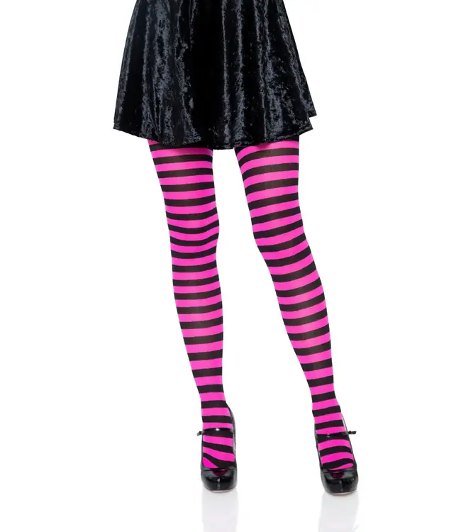 LEG AVENUE STRIPED TIGHTS BLACK/NEON PINK
