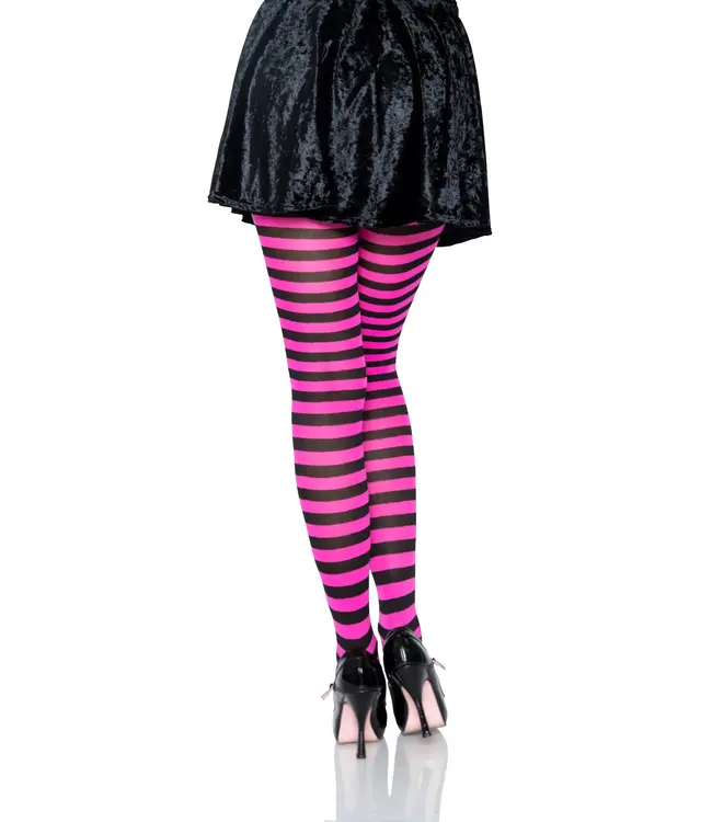 LEG AVENUE STRIPED TIGHTS BLACK/NEON PINK