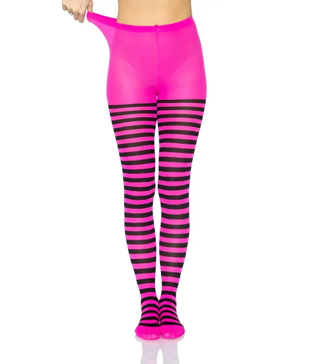 LEG AVENUE STRIPED TIGHTS BLACK/NEON PINK