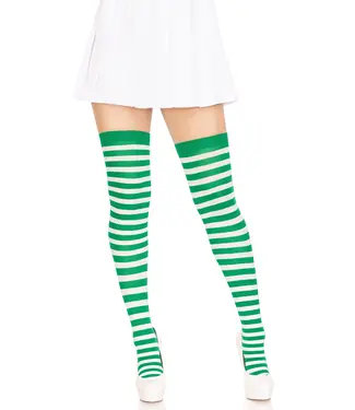 LEG AVENUE White & Kelly Green Striped Thigh Highs