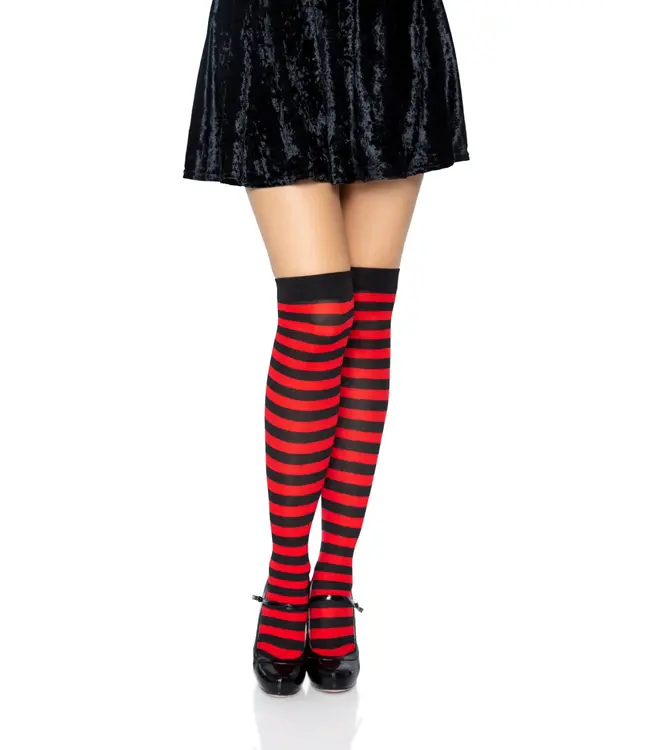 LEG AVENUE Black & Red Striped Thigh Highs