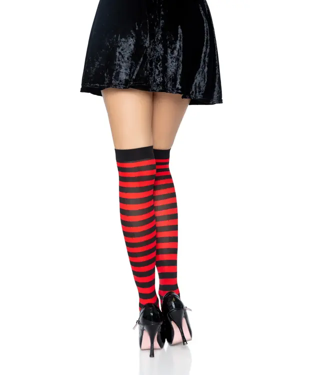 LEG AVENUE Black & Red Striped Thigh Highs