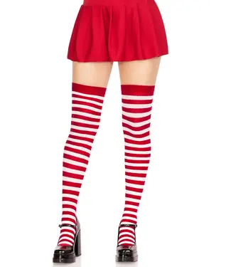 LEG AVENUE White & Red Striped Thigh Highs