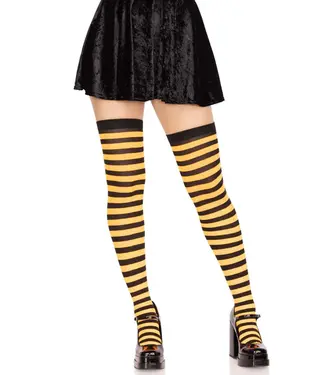 LEG AVENUE Black & Orange Striped Thigh Highs