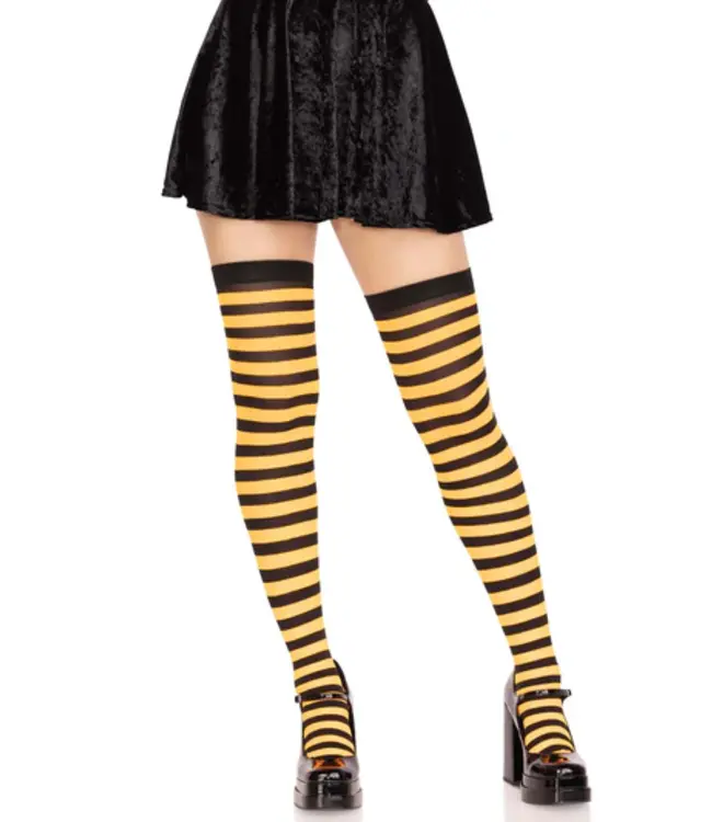 LEG AVENUE Black & Orange Striped Thigh Highs