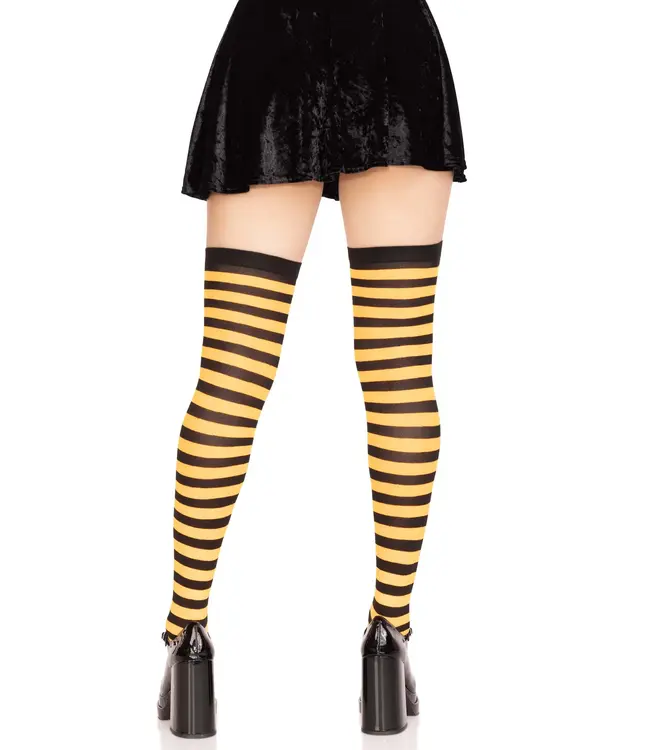 LEG AVENUE Black & Orange Striped Thigh Highs