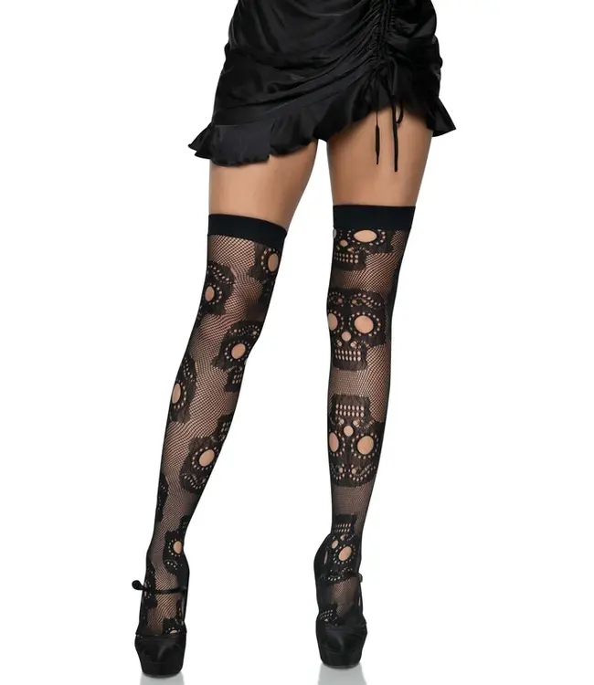 LEG AVENUE SUGAR SKULL NET THIGH-HIGHS