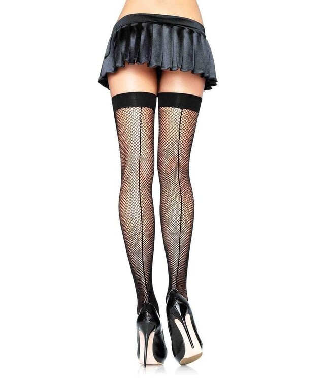 LEG AVENUE FISHNET THI-HI/SEAM BLACK ONE SIZE