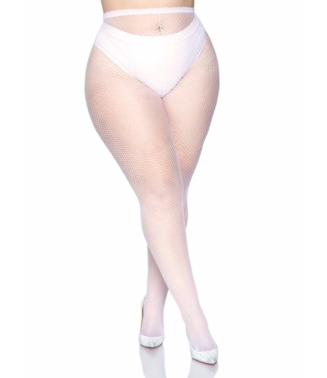 LEG AVENUE Risa Nylon Fishnet Tights WHITE
