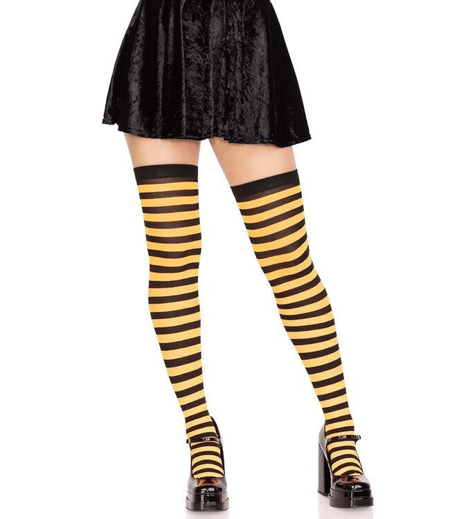 LEG AVENUE Black & Yellow Striped Thigh Highs