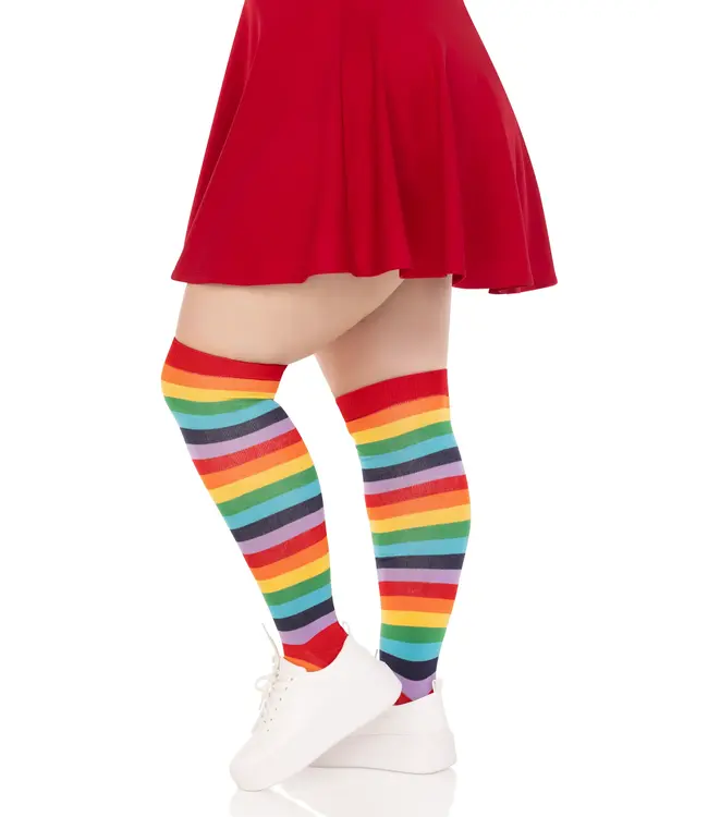 LEG AVENUE THIGH-HIGHS STRIPED RAINBOW PLUS