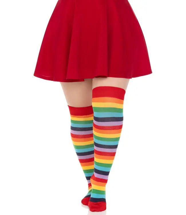 LEG AVENUE THIGH-HIGHS STRIPED RAINBOW PLUS