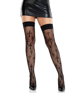 LEG AVENUE WORSHIP ME CROSS NET THIGH HIGHS