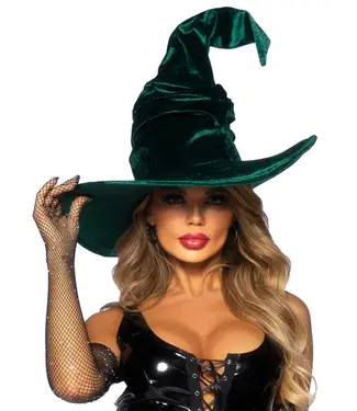 LEG AVENUE Velvet Ruched Witch Hat GREEN