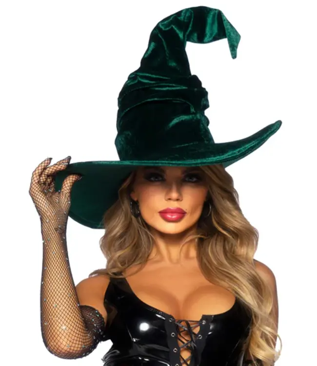 LEG AVENUE Velvet Ruched Witch Hat  GREEN
