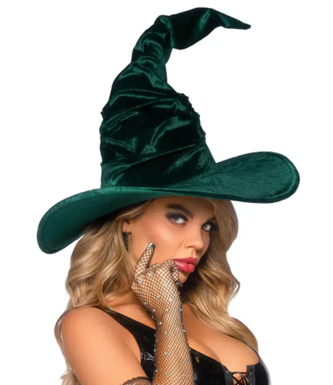 LEG AVENUE Velvet Ruched Witch Hat  GREEN