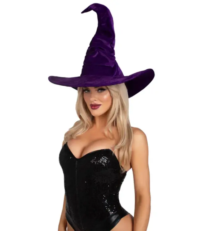 LEG AVENUE Velvet Ruched Witch Hat PURPLE