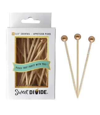 SWEET DIVIDE 3.5" Cocktail & Appetizer Party Picks - Gold Ball - 40 Ct Pk