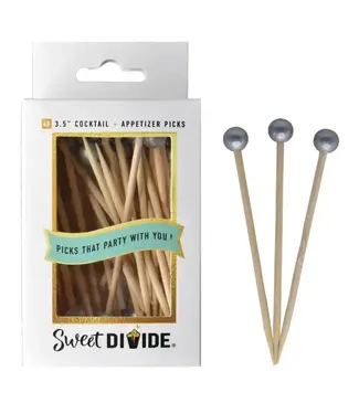 SWEET DIVIDE 3.5" Cocktail & Appetizer Party Picks - Silver Ball-40 Ct Pk